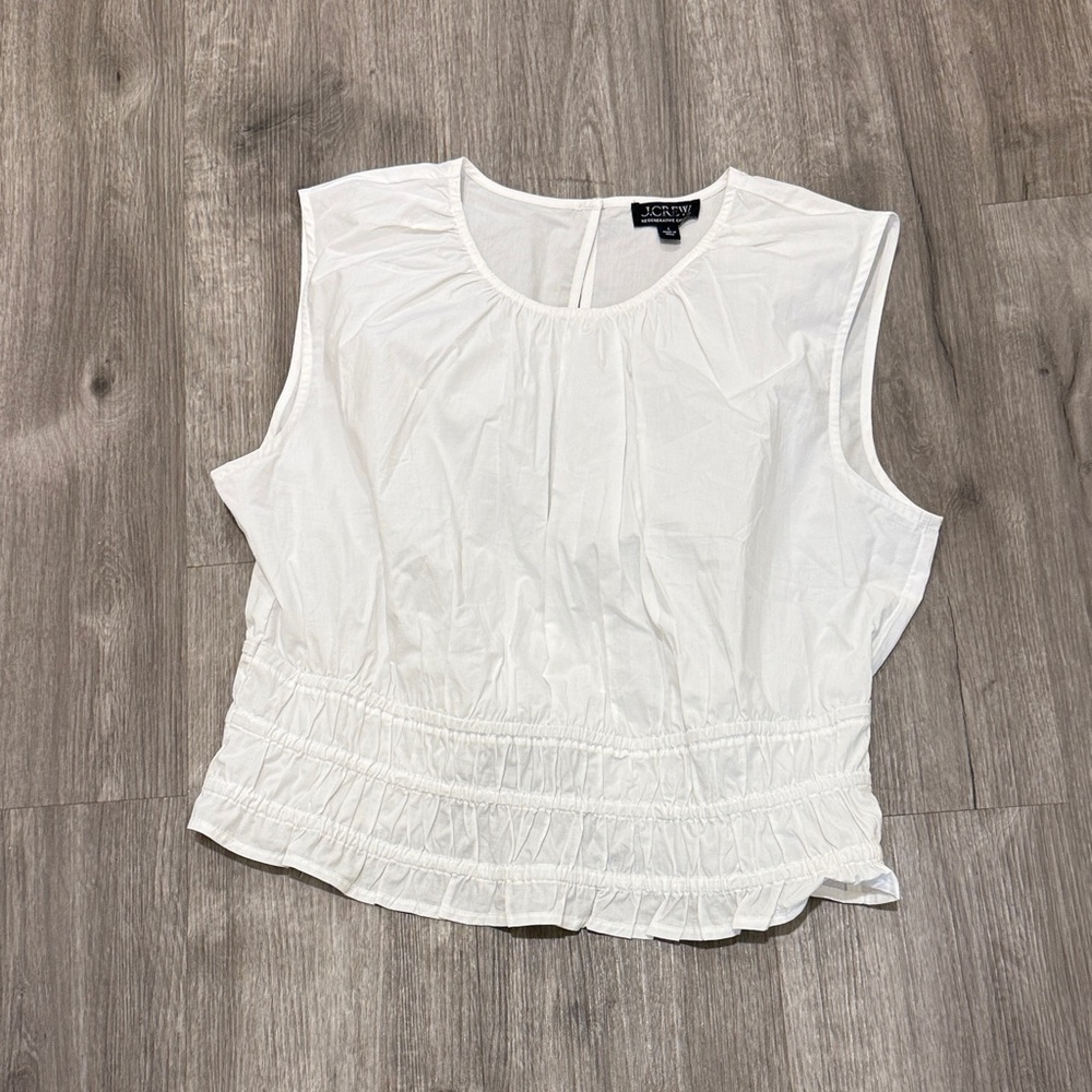 J. Crew White Sleeveless Blouse with Gathered Hem